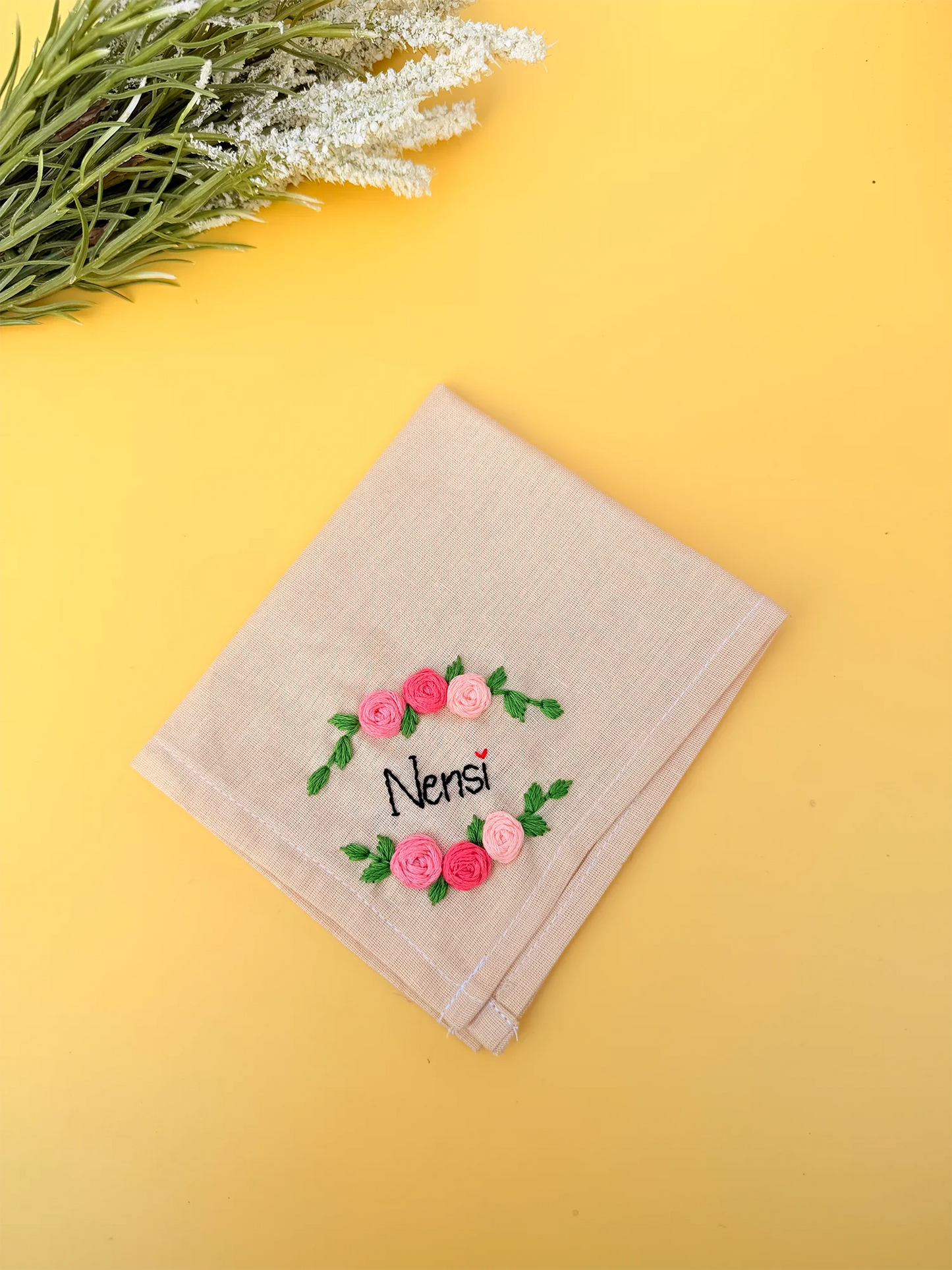 Ivory Rose Name Hankey – Hand Embroidered Personalised Gift