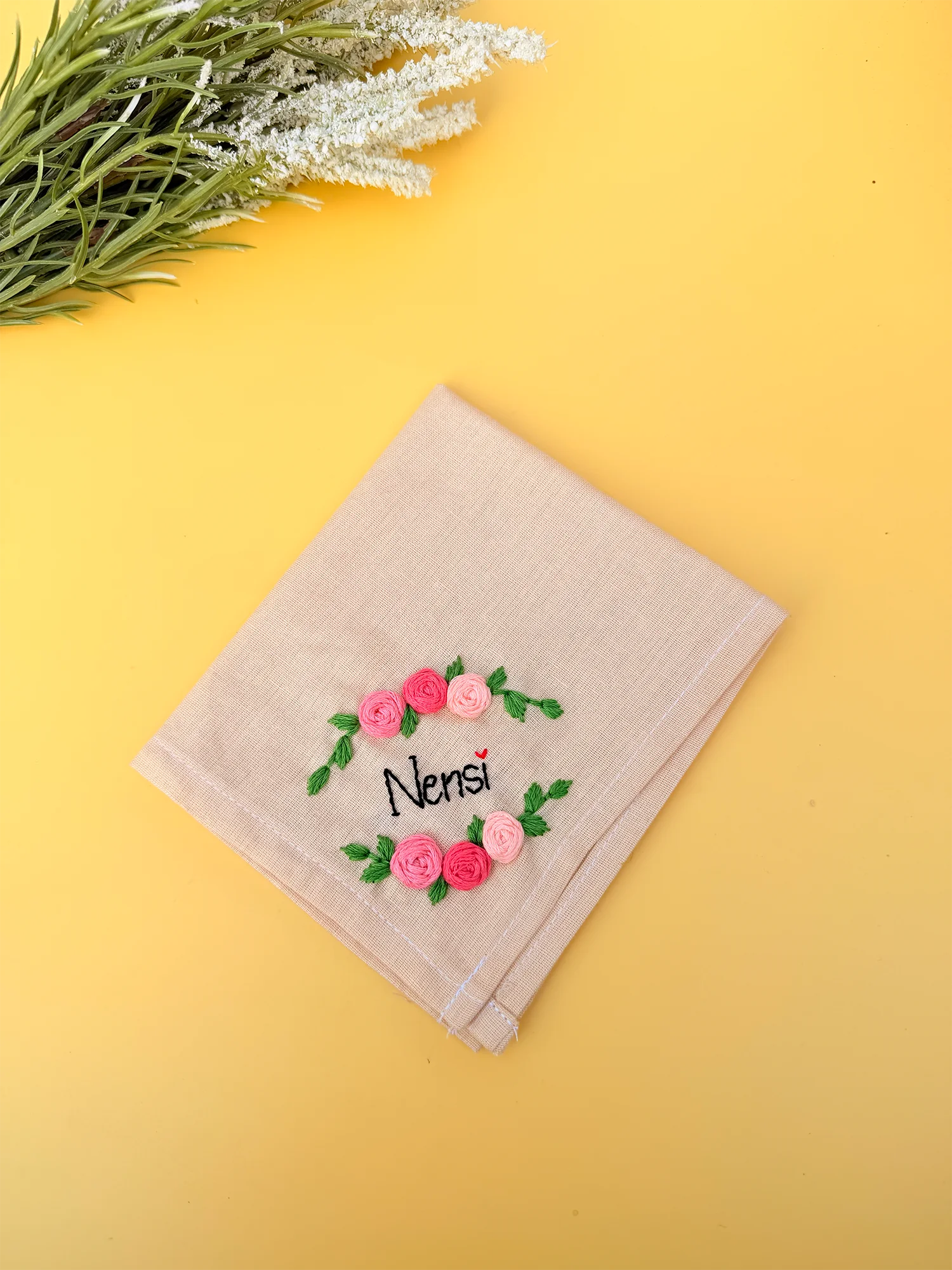 Ivory Rose Name Hankey – Hand Embroidered Personalised Gift