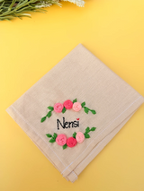 Ivory Rose Name Hankey – Hand Embroidered Personalised Gift