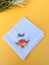 Trio Flower Sky Blue Name Hankey – Hand Embroidered Personalised Gift