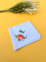 Trio Flower Sky Blue Name Hankey – Hand Embroidered Personalised Gift