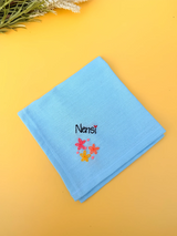 Trio Star Sky Blue Name Hankey – Hand Embroidered Personalised Gift