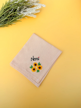 Sunflower Beige Name Hankey – Hand Embroidered Personalised Gift