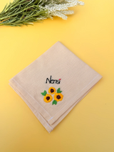 Sunflower Beige Name Hankey – Hand Embroidered Personalised Gift