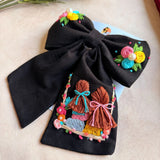 Saheli Black Bow – Hand Embroidered BFF Pearl Hair Bow