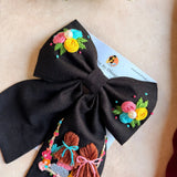 Saheli Black Bow – Hand Embroidered BFF Pearl Hair Bow