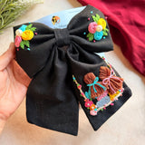 Saheli Black Bow – Hand Embroidered BFF Pearl Hair Bow