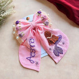 Jalpari Pink Bow – Hand Embroidered Personalized Pearl Hair Bow