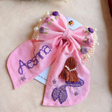 Jalpari Pink Bow – Hand Embroidered Personalized Pearl Hair Bow