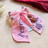 Jalpari Pink Bow – Hand Embroidered Personalized Pearl Hair Bow