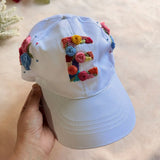 Initial White Summer Cap – Hand Embroidered Personalized Floral Cap