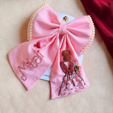 Doll Pink Bow – Hand Embroidered Personalized Pearl Hair Bow