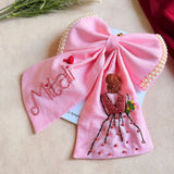 Doll Pink Bow – Hand Embroidered Personalized Pearl Hair Bow