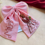 Doll Pink Bow – Hand Embroidered Personalized Pearl Hair Bow