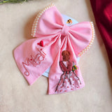 Doll Pink Bow – Hand Embroidered Personalized Pearl Hair Bow