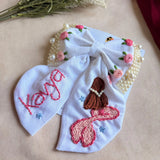 Jalpari White Bow – Hand Embroidered Personalized Pearl Hair Bow