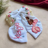 Jalpari White Bow – Hand Embroidered Personalized Pearl Hair Bow