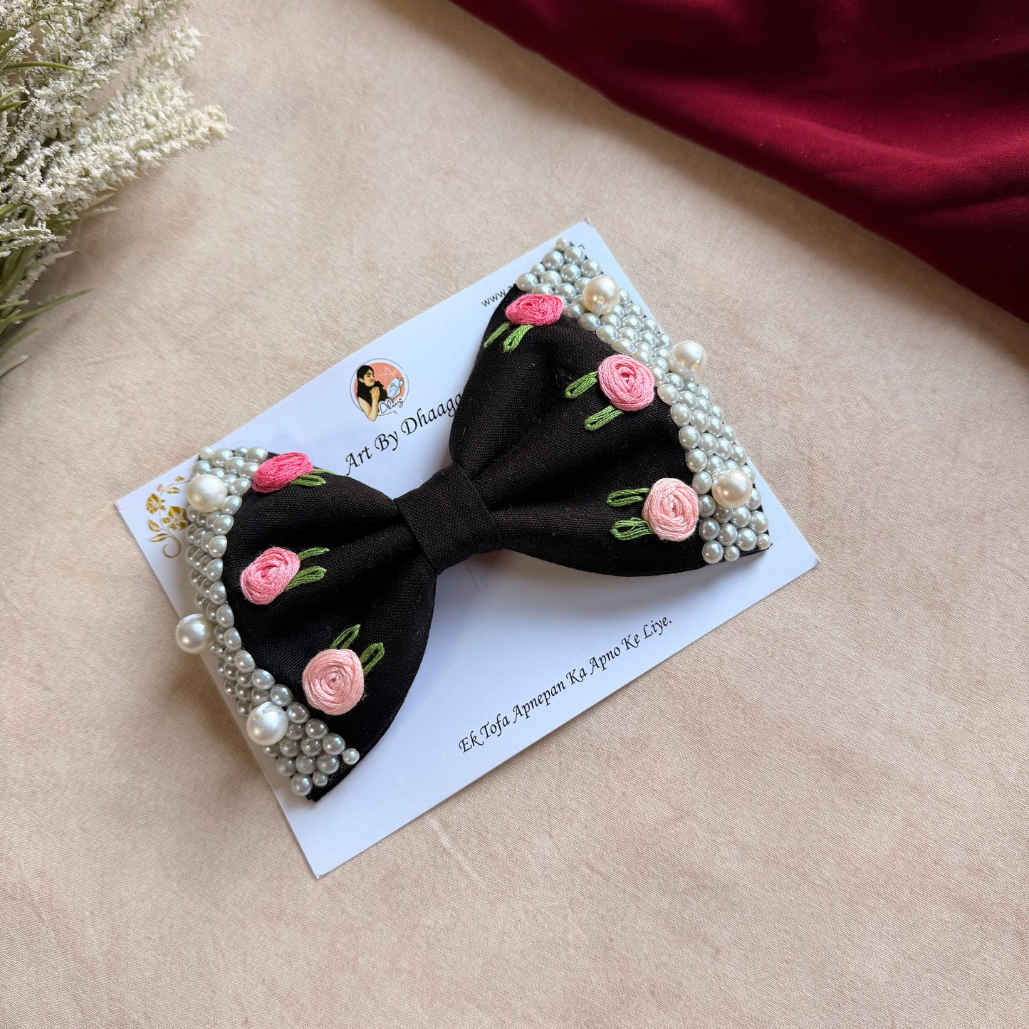 Black Noor Mini Pearl Bow