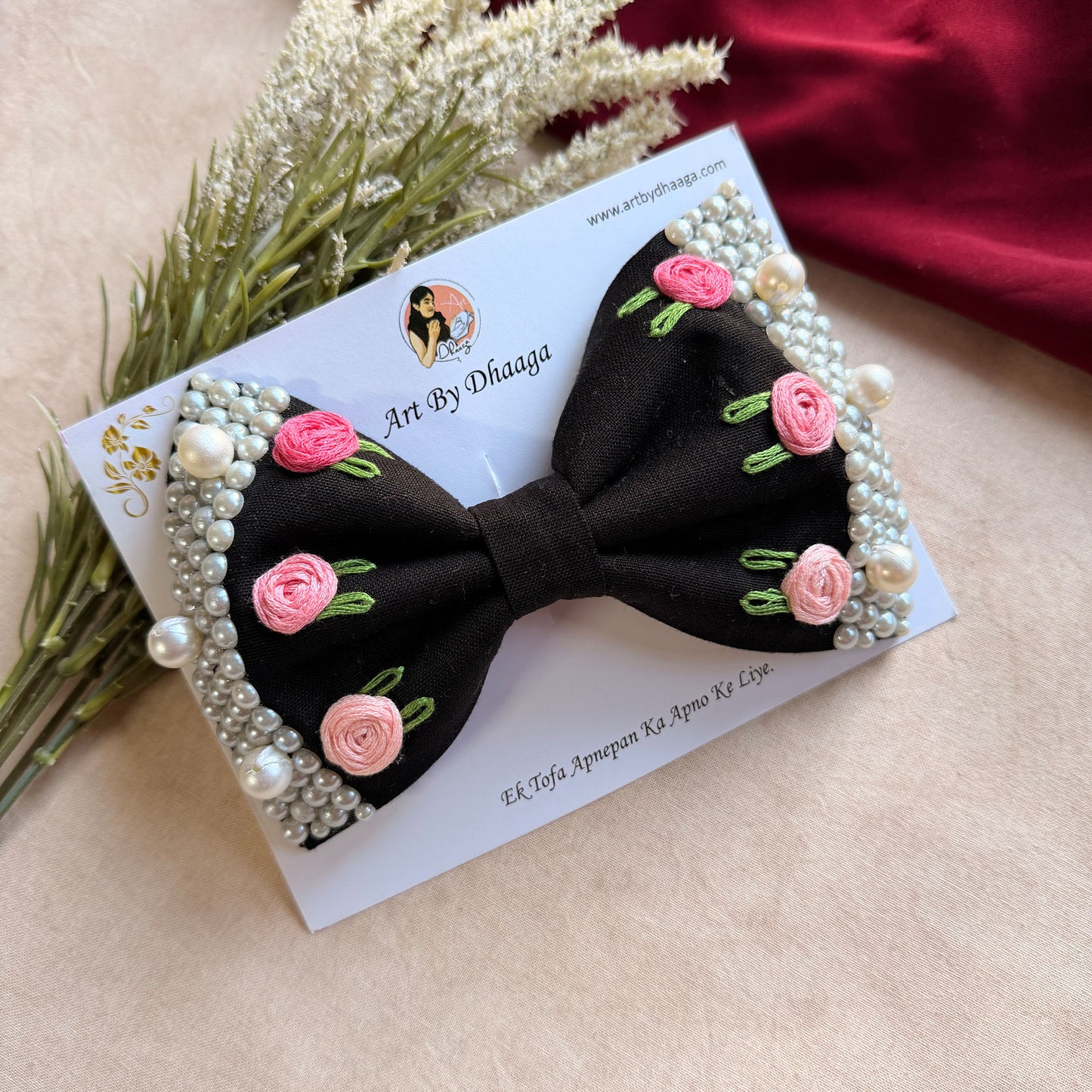 Black Noor Mini Pearl Bow