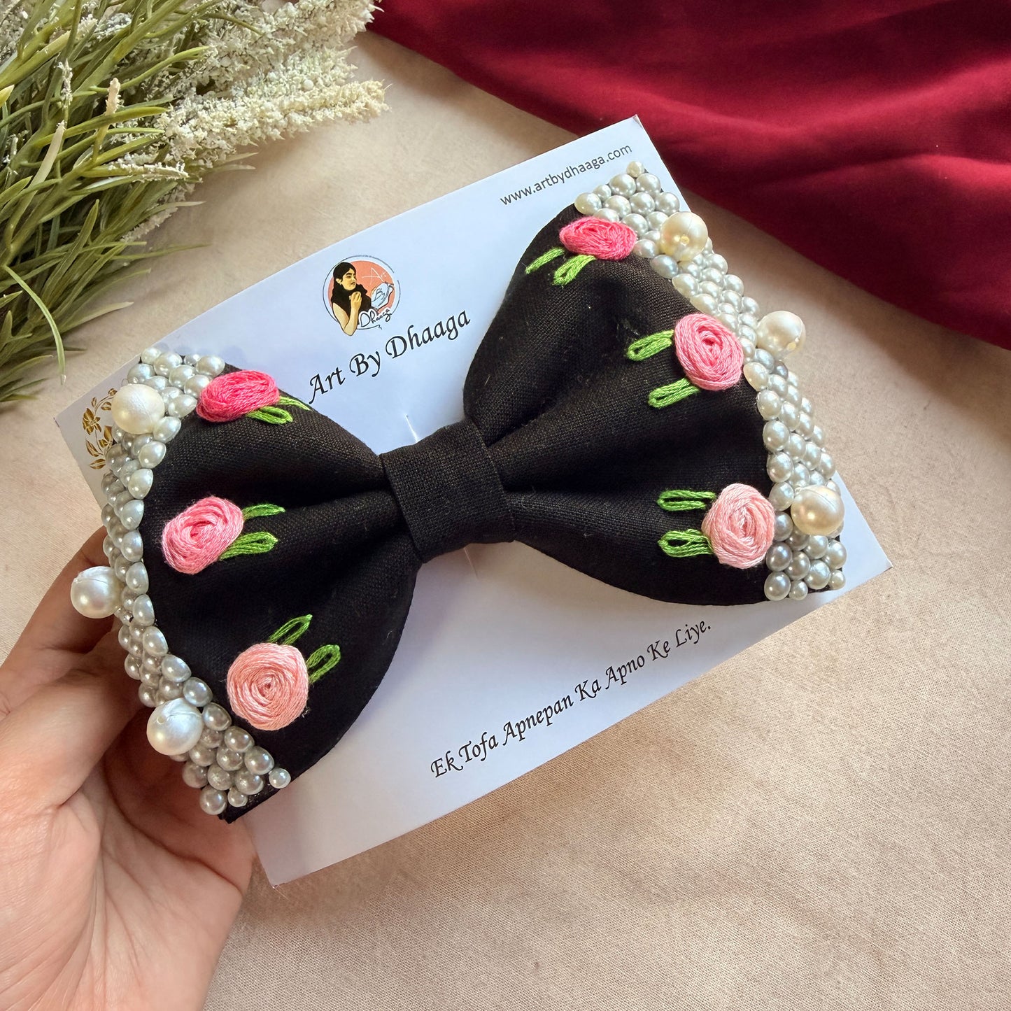 Black Noor Mini Pearl Bow
