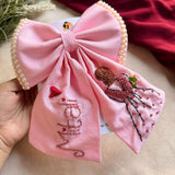 Doll Pink Bow – Hand Embroidered Personalized Pearl Hair Bow