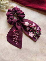 Pushpita Wine Hand Embroidered Custom Name Scrunchie