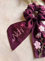 Pushpita Wine Hand Embroidered Custom Name Scrunchie