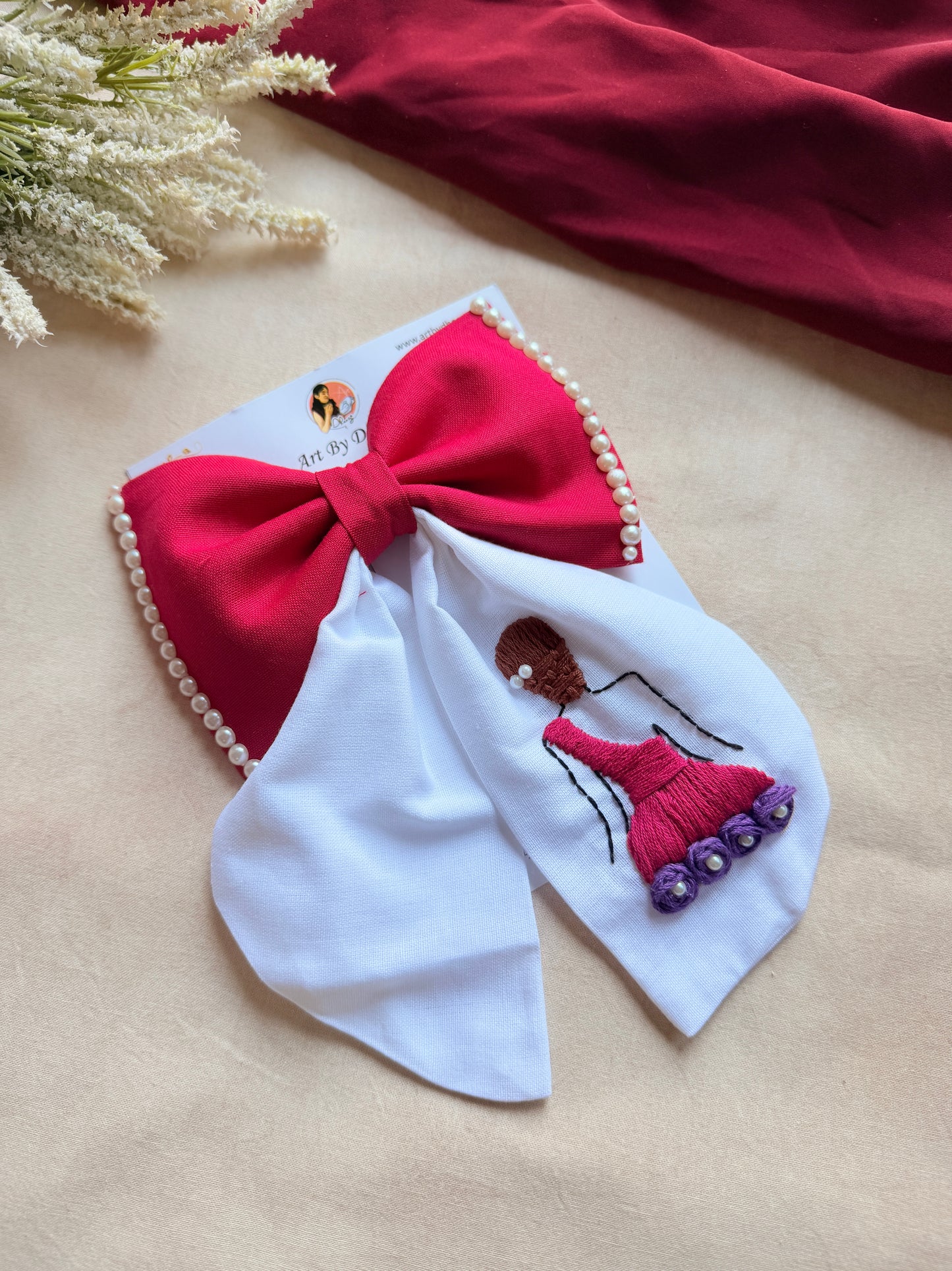 Backless Princess Hand Embroidered Bow Hairband