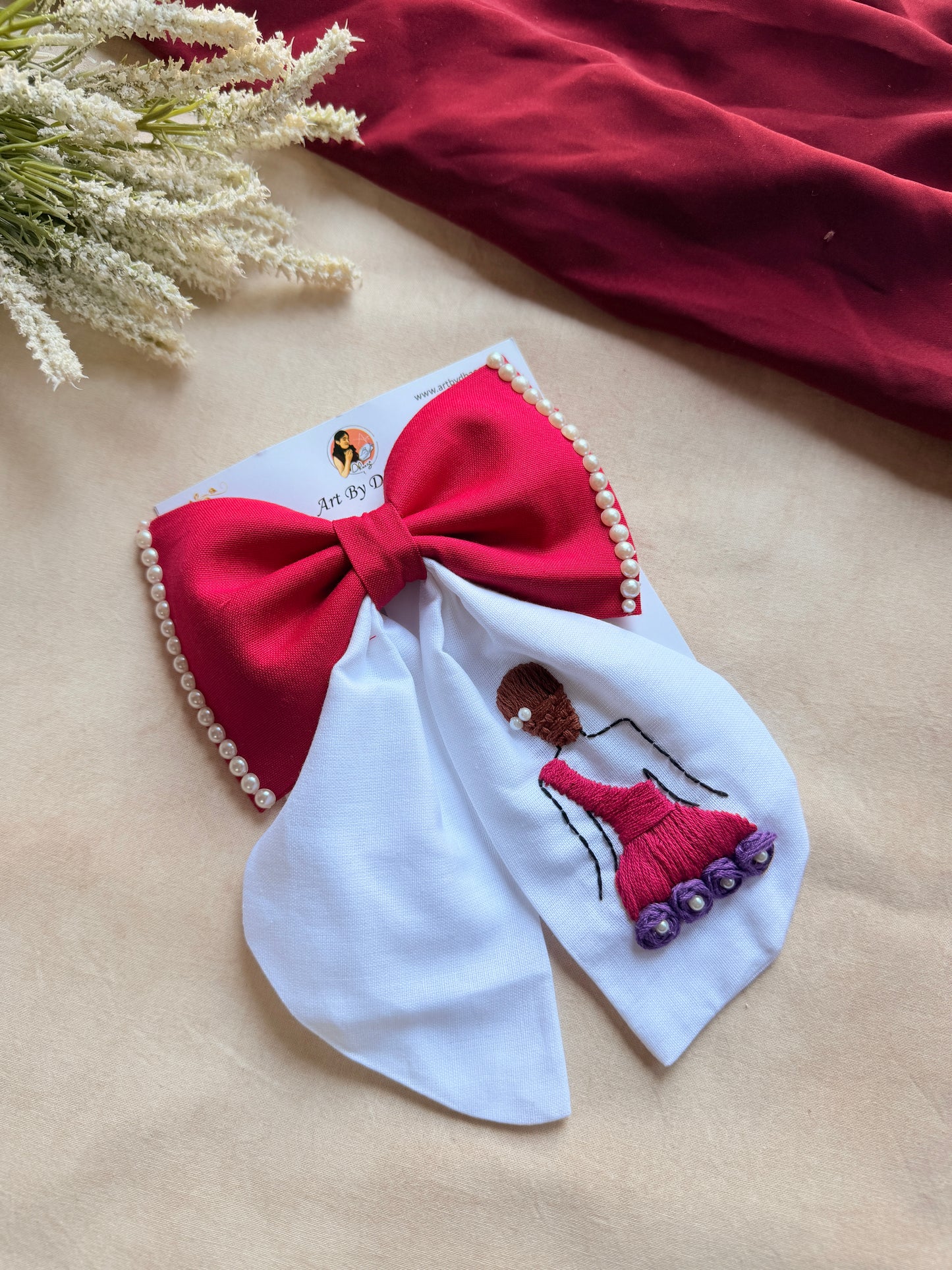 Backless Princess Hand Embroidered Bow Hairband