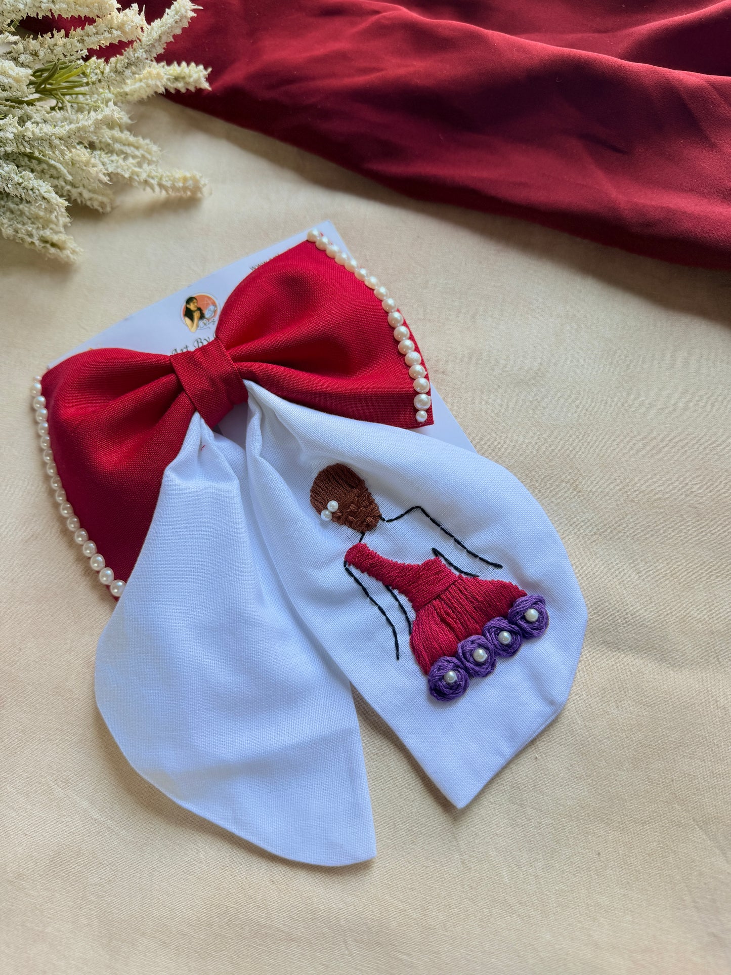 Backless Princess Hand Embroidered Bow Hairband