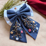 Aaradhya Denim Blue Hand Embroidered Bow Hairband
