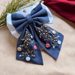 Aaradhya Denim Blue Hand Embroidered Bow Hairband
