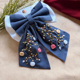 Aaradhya Denim Blue Hand Embroidered Bow Hairband