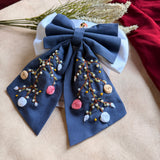 Aaradhya Denim Blue Hand Embroidered Bow Hairband