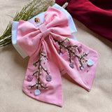 Aaradhya Pink Hand Embroidered Bow Hairband