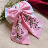Aaradhya Pink Hand Embroidered Bow Hairband