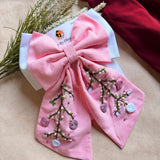 Aaradhya Pink Hand Embroidered Bow Hairband