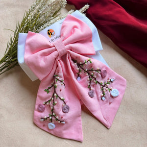 Aaradhya Pink Hand Embroidered Bow Hairband