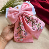 Aaradhya Pink Hand Embroidered Bow Hairband