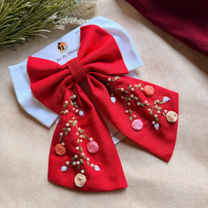 Aaradhya Red Hand Embroidered Bow Hairband
