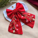 Aaradhya Red Hand Embroidered Bow Hairband