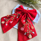 Aaradhya Red Hand Embroidered Bow Hairband