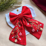Aaradhya Red Hand Embroidered Bow Hairband