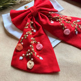 Aaradhya Red Hand Embroidered Bow Hairband