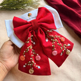 Aaradhya Red Hand Embroidered Bow Hairband