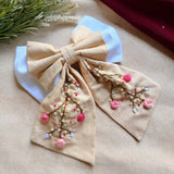Aaradhya Beige Hand Embroidered Bow Hairband