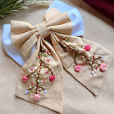 Aaradhya Beige Hand Embroidered Bow Hairband