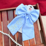 Pearl Promise Personalized Bow | Hand-Embroidered Satin Hair Accessory