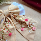Aaradhya Beige Hand Embroidered Bow Hairband
