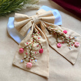 Aaradhya Beige Hand Embroidered Bow Hairband